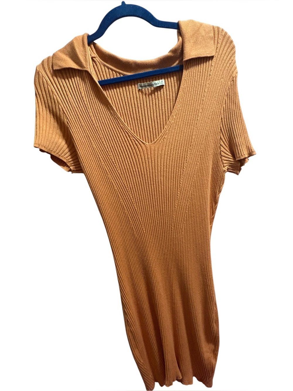 Abercrombie & Fitch Ribbed V-Neck Short Sleeve Tunic - Camel